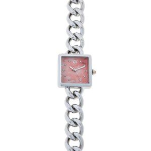 Colleen Lopez Square Rhodonite Dial Curb Link Chain Bracelet Watch. 6" to 7-1/4"